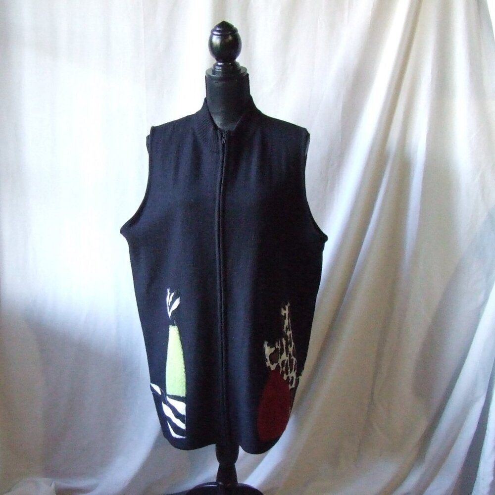 Penningtons sweater vest cute kitty cat black plus size wool maxi cardigan 1X